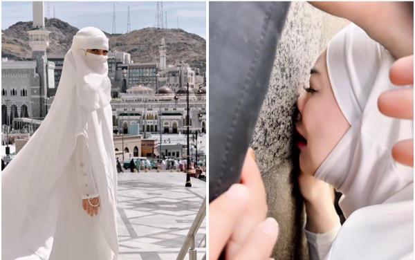 Celine Evangelista Tampil Bercadar saat Umrah dan Ucap Syahadat